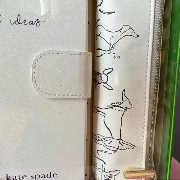 Kate Spade Journal & Pencil Case Set Leather NEW Dog Party Office Teacher Gift - Picture 5 of 7